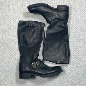 Frye VERONICA 77605 Black Leather Boot Tall Pull Riding Slouch Buckle Size 8B